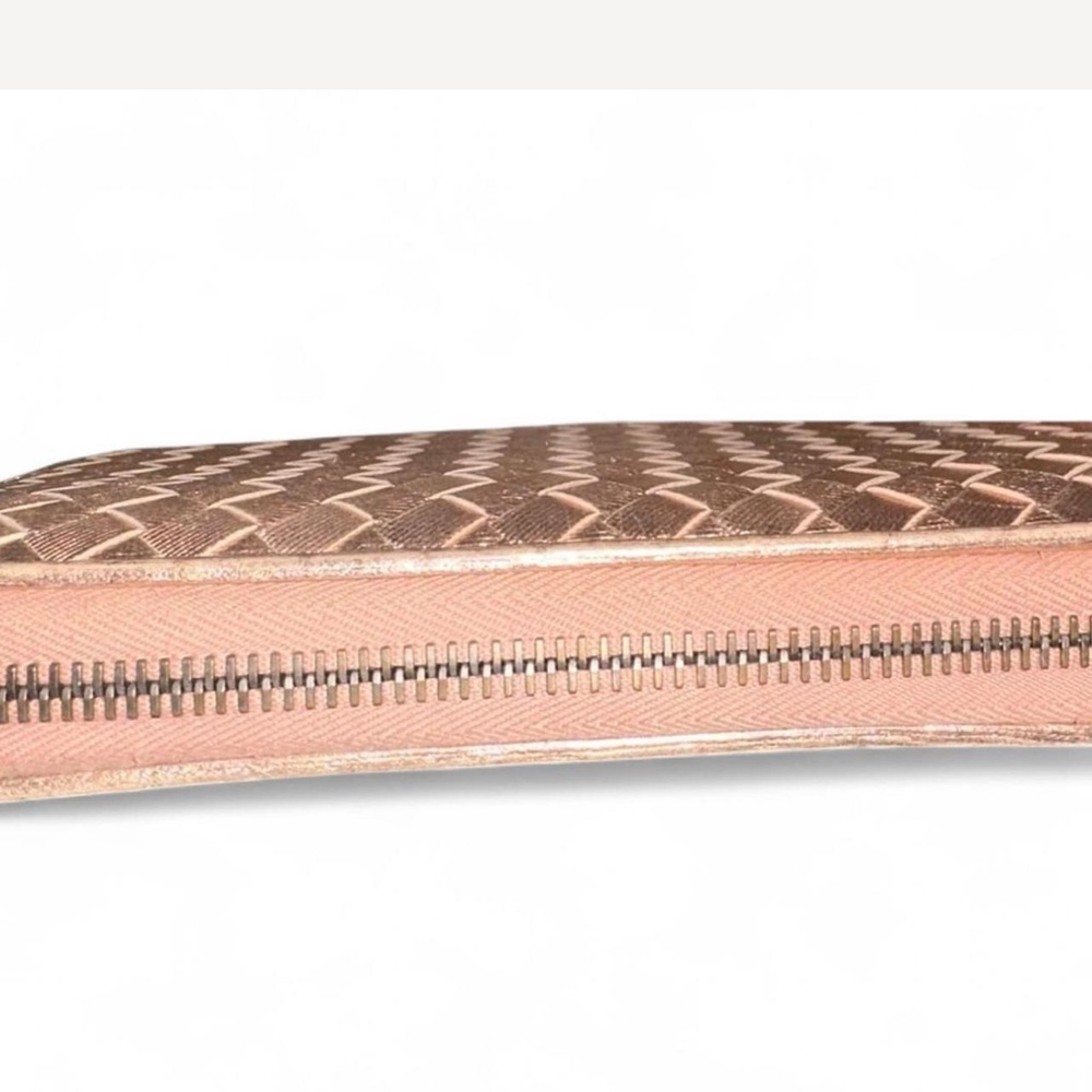 EUC - Bottega Veneta Metallic Rose Gold Intrecciato Leather Zip-Around Wallet - Picture 7 of 8